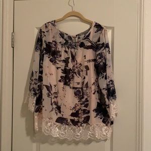 Pink floral flower with lace shirt long sleeve